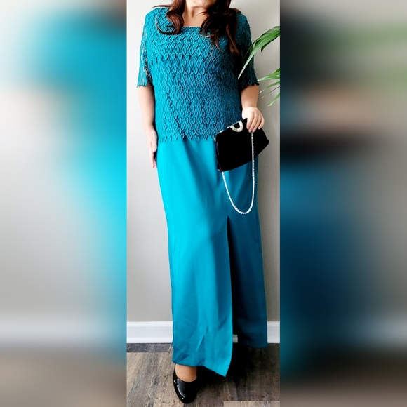 Jill Paige Originals Women's Special Occasions Maxi Dress Emerald/Teal Lace 20 - Picture 1 of 15